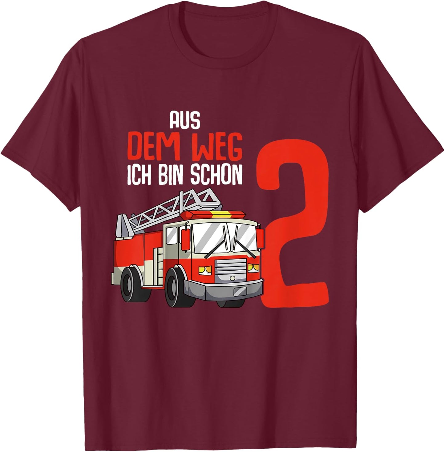 Children's 2nd Birthday Fire Brigade 2 Years Kids Boy , black T-Shirt - T-Shirt | Maroon