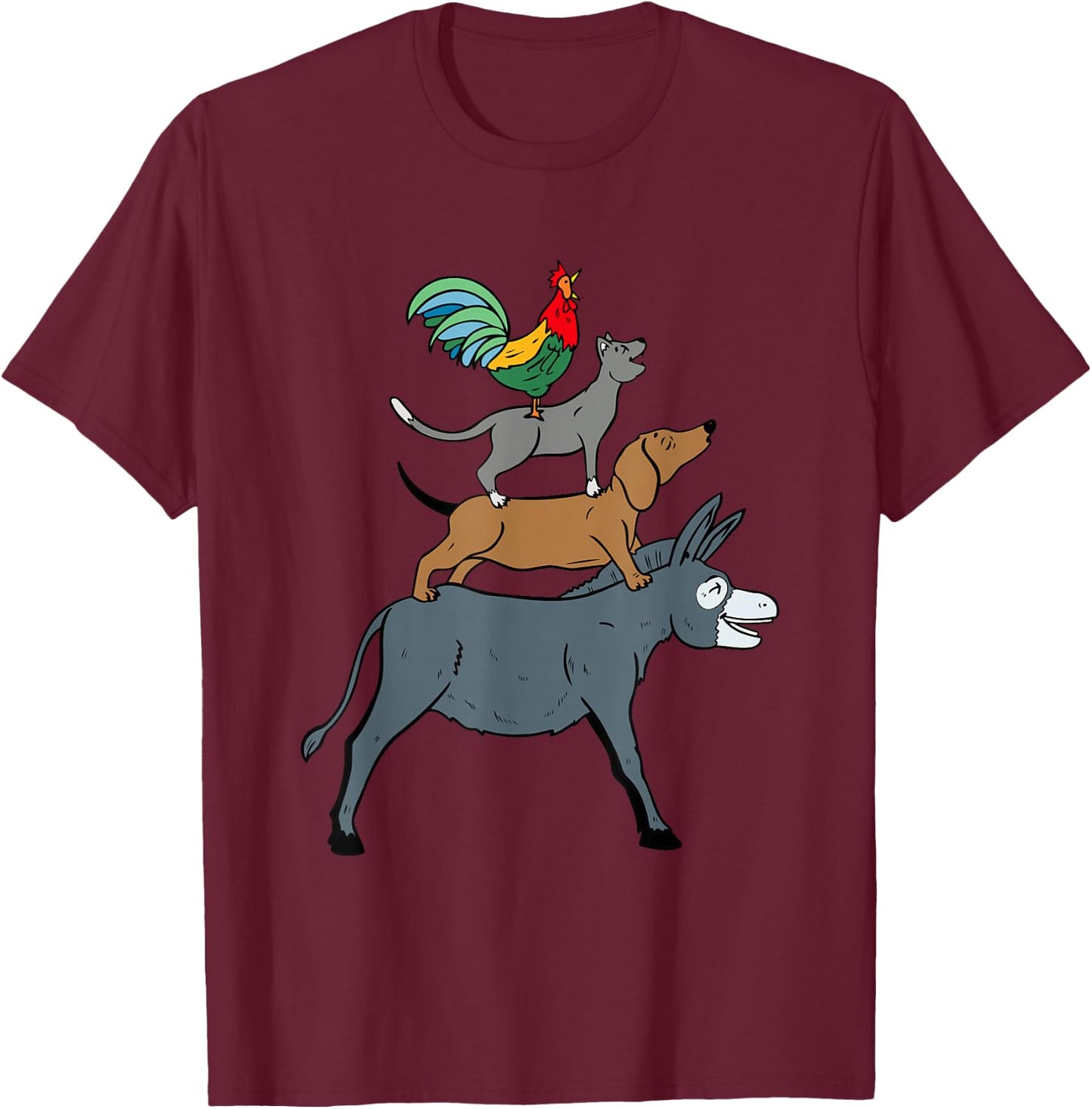 Cool Town Musicians of Bremen Illustration Graphic Designs T-Shirt - T-Shirt | Maroon