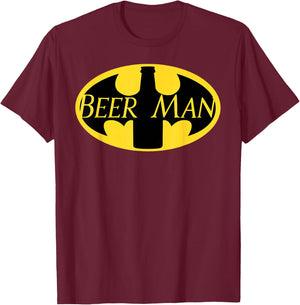 Funny Beer Drinking & Super Hero Parody Gift Shirt Beer Man T-Shirt - T-Shirt | Maroon