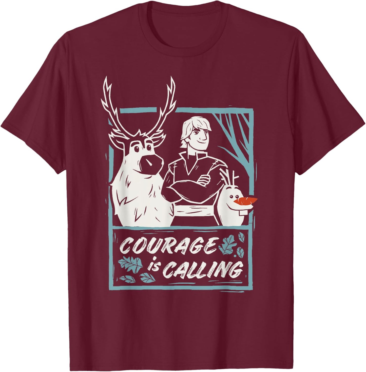 Disney Frozen 2 Sven Kristoff and Olaf Courage Call You T-Shirt - T-Shirt | Maroon