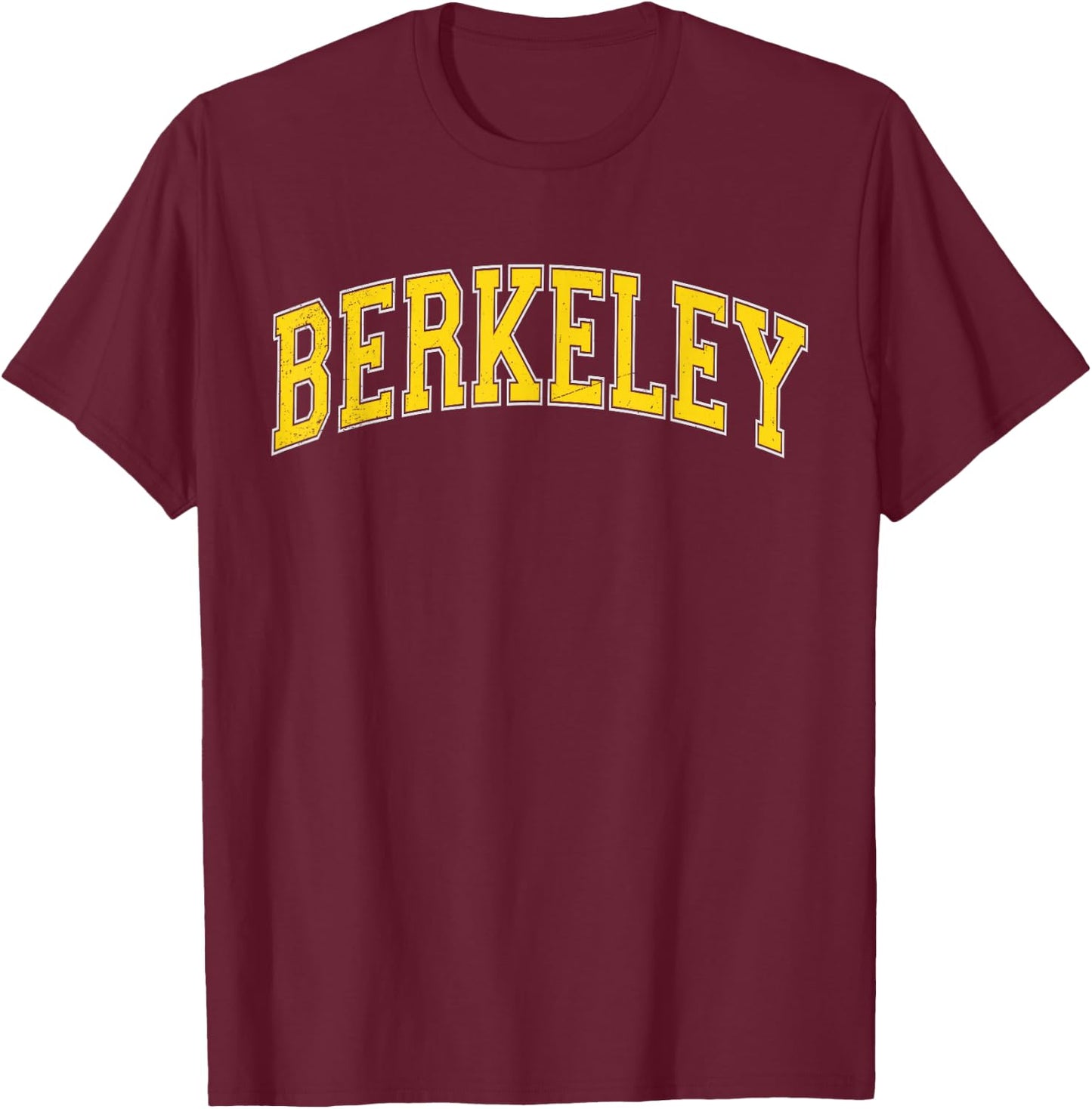 Vintage Berkeley California CA Varsity Style Yellow Text T-Shirt - T-Shirt | Maroon