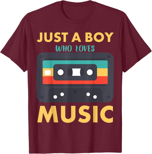 Just A Boy Who Loves Music T-Shirt - T-Shirt | Maroon