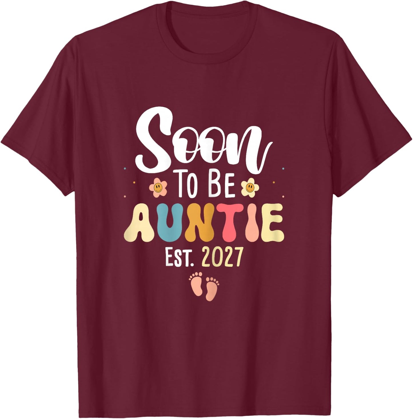 Soon to be Auntie 2027 Cute Floral First Time Aunt Pregnancy T-Shirt - T-Shirt | Maroon