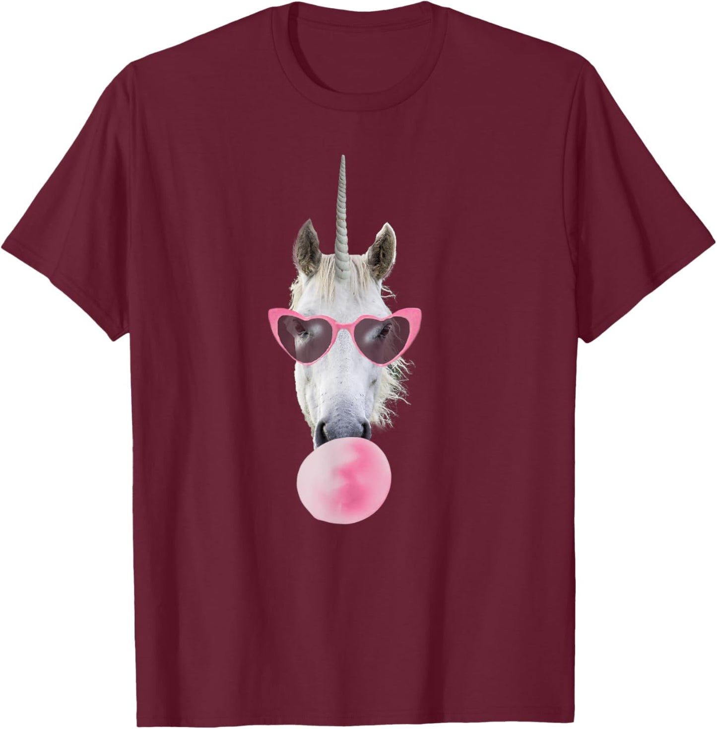 Unicorn Pink Bubble Gum Heart Sunglasses T-Shirt - T-Shirt | Maroon