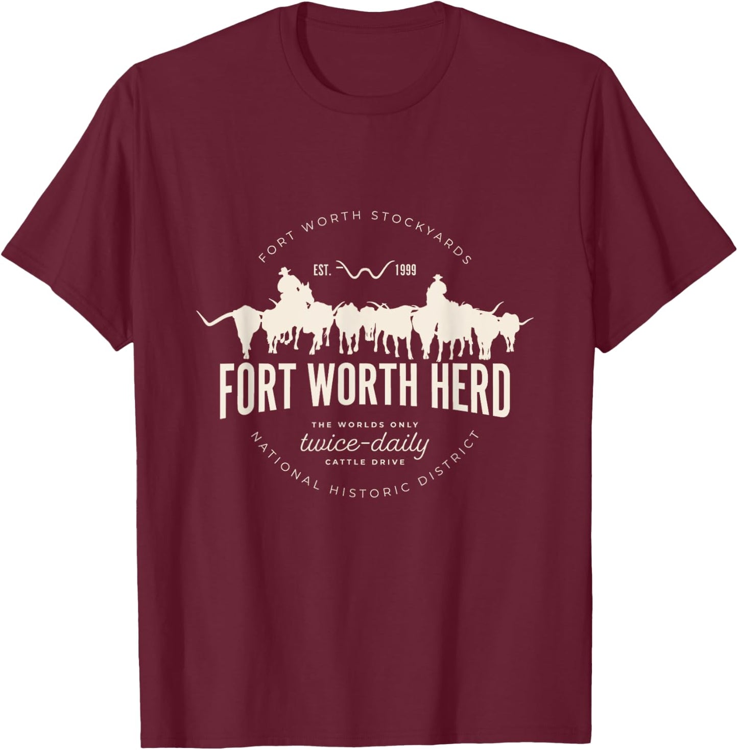 Fort Worth Texas Stockyards and Rodeo Cowboy Design T-Shirt - T-Shirt | Maroon