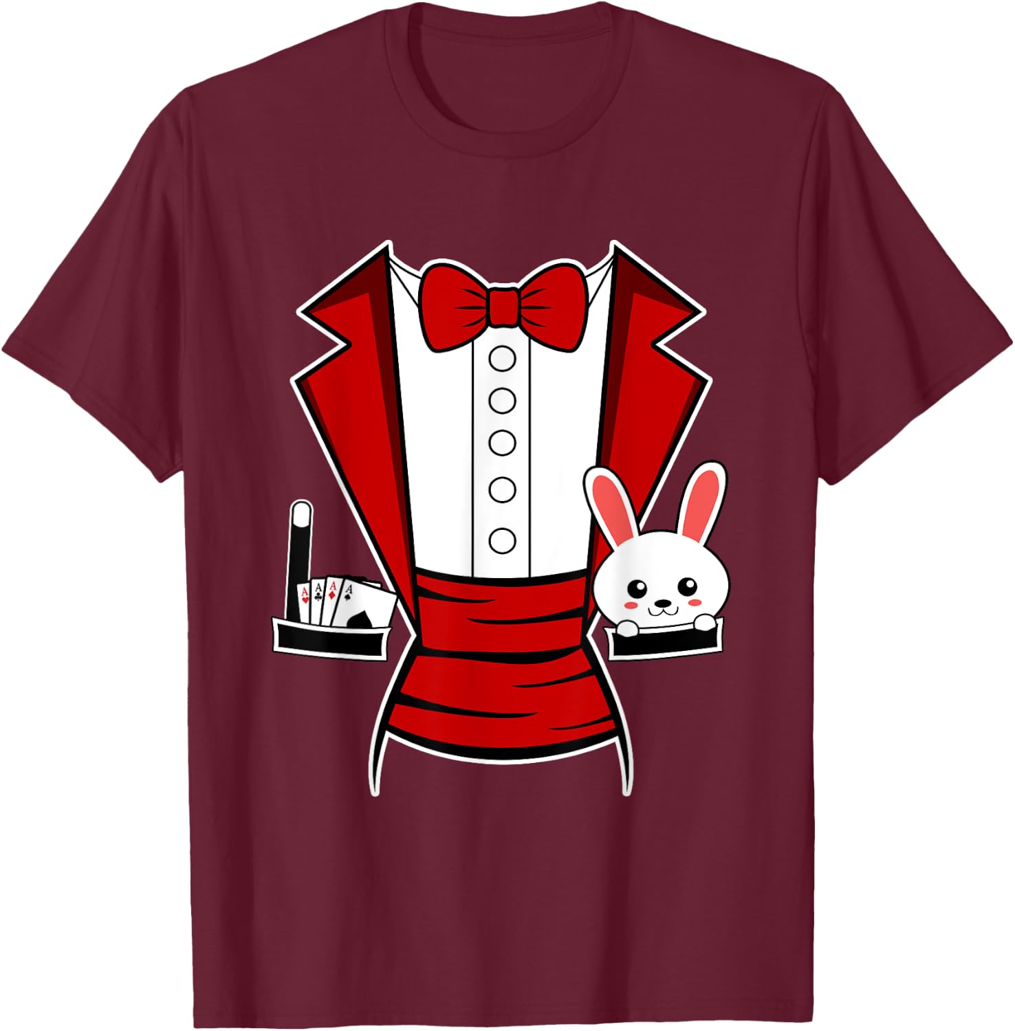 Kids Adult Halloween Magician Costume Tuxedo Magic Show Men T-Shirt - T-Shirt | Maroon