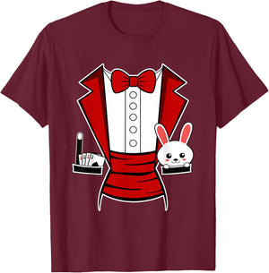 Kids Adult Halloween Magician Costume Tuxedo Magic Show Men T-Shirt - T-Shirt | Maroon