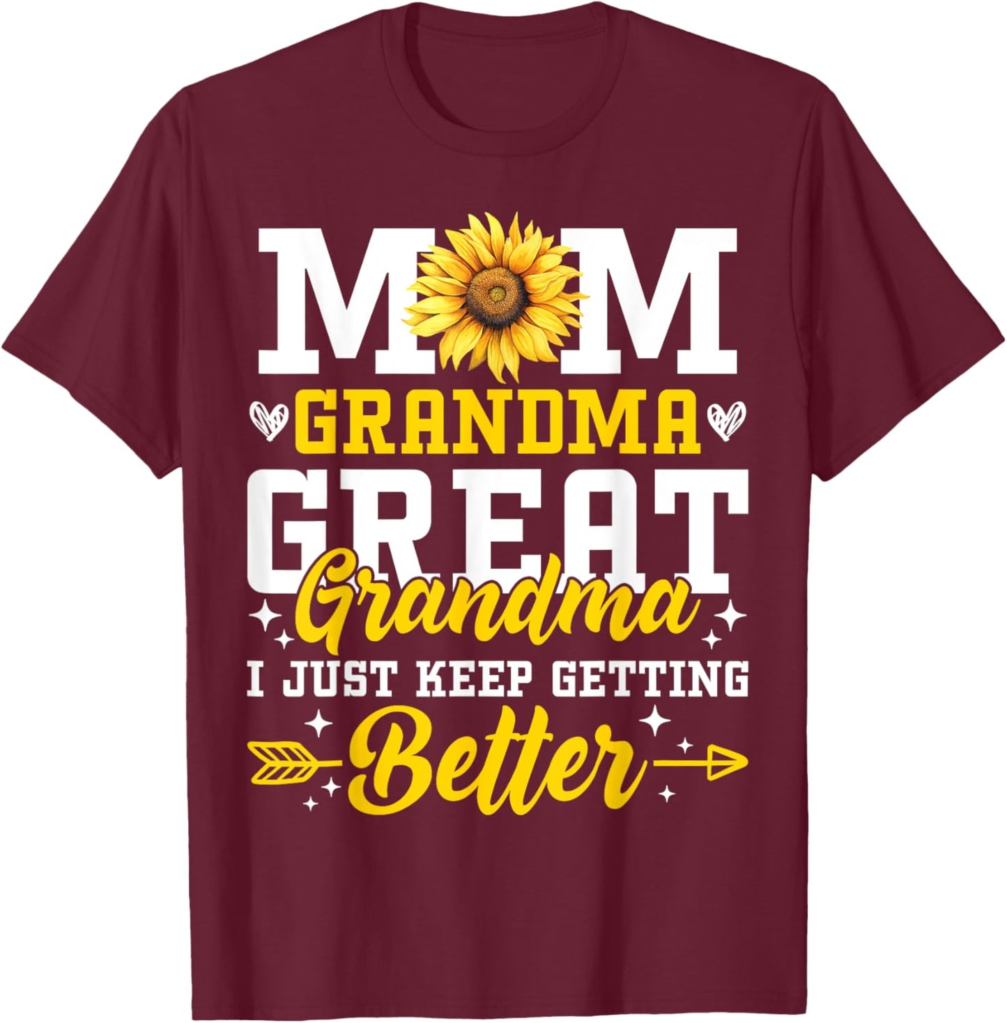 Mom Grandma Great Grandma Mother's Day 2025 Sunflower Women T-Shirt - T-Shirt | Maroon