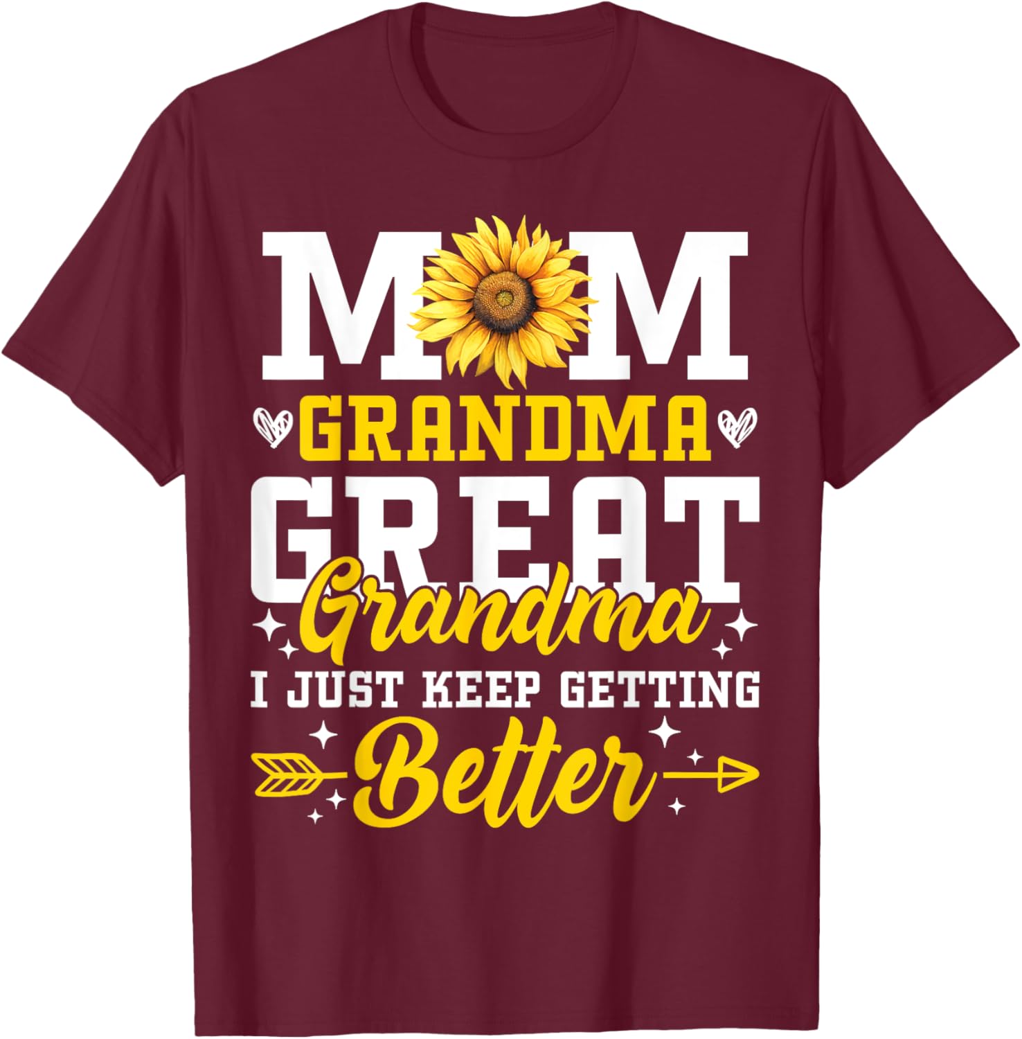 Mom Grandma Great Grandma Mother's Day 2025 Sunflower Women T-Shirt - T-Shirt | Maroon