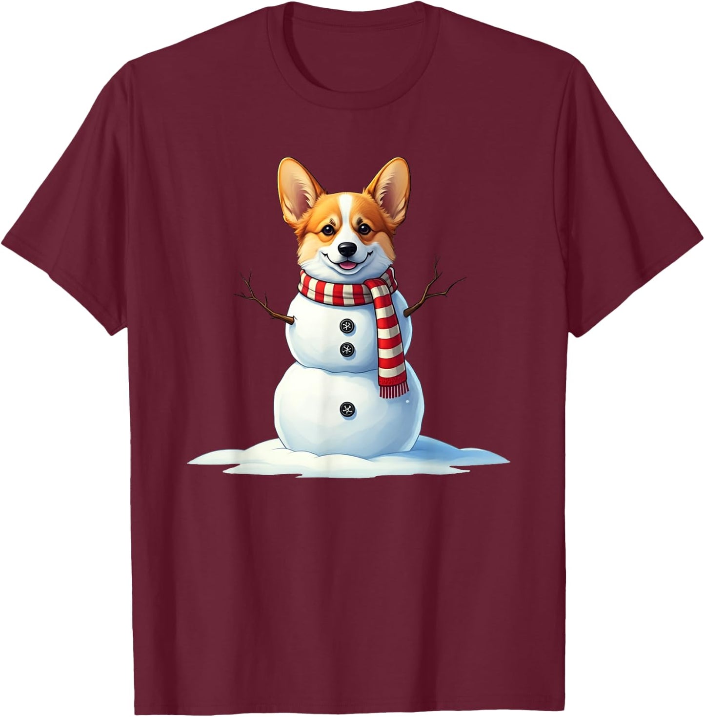 Funny Christmas Scarf with Snowman Corgi , Men and Kids T-Shirt - T-Shirt | Maroon