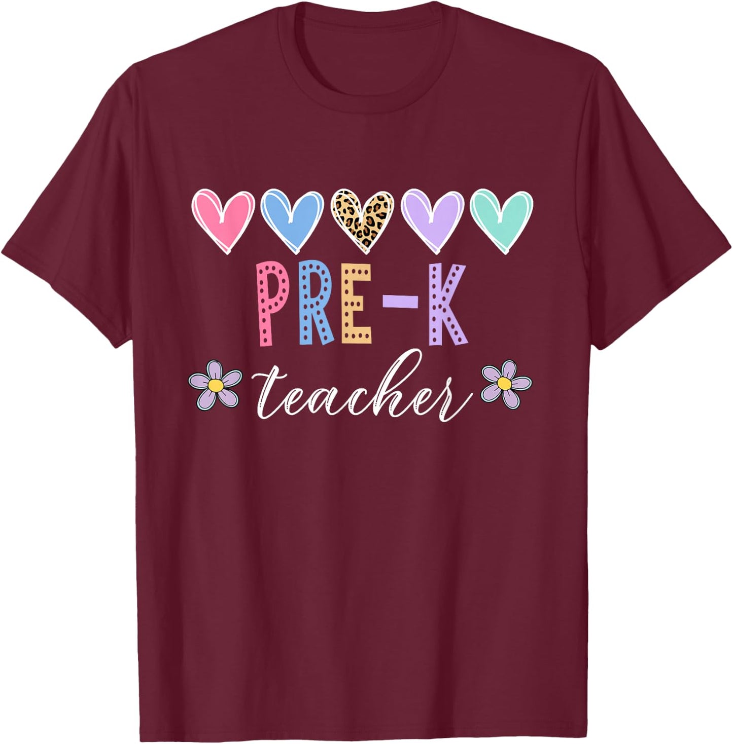 Pre K Teacher Leopard Back To School Teacher 2024 T-Shirt - T-Shirt | Maroon