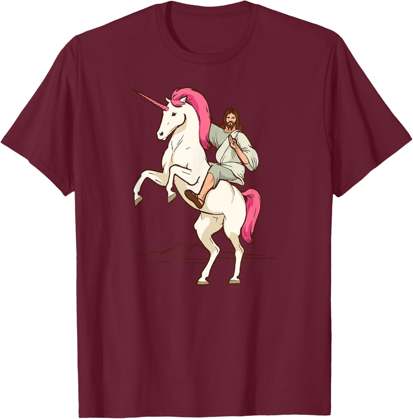 Jesus on Unicorn - Jesus Christ Riding a Unicorn T-Shirt - T-Shirt | Maroon