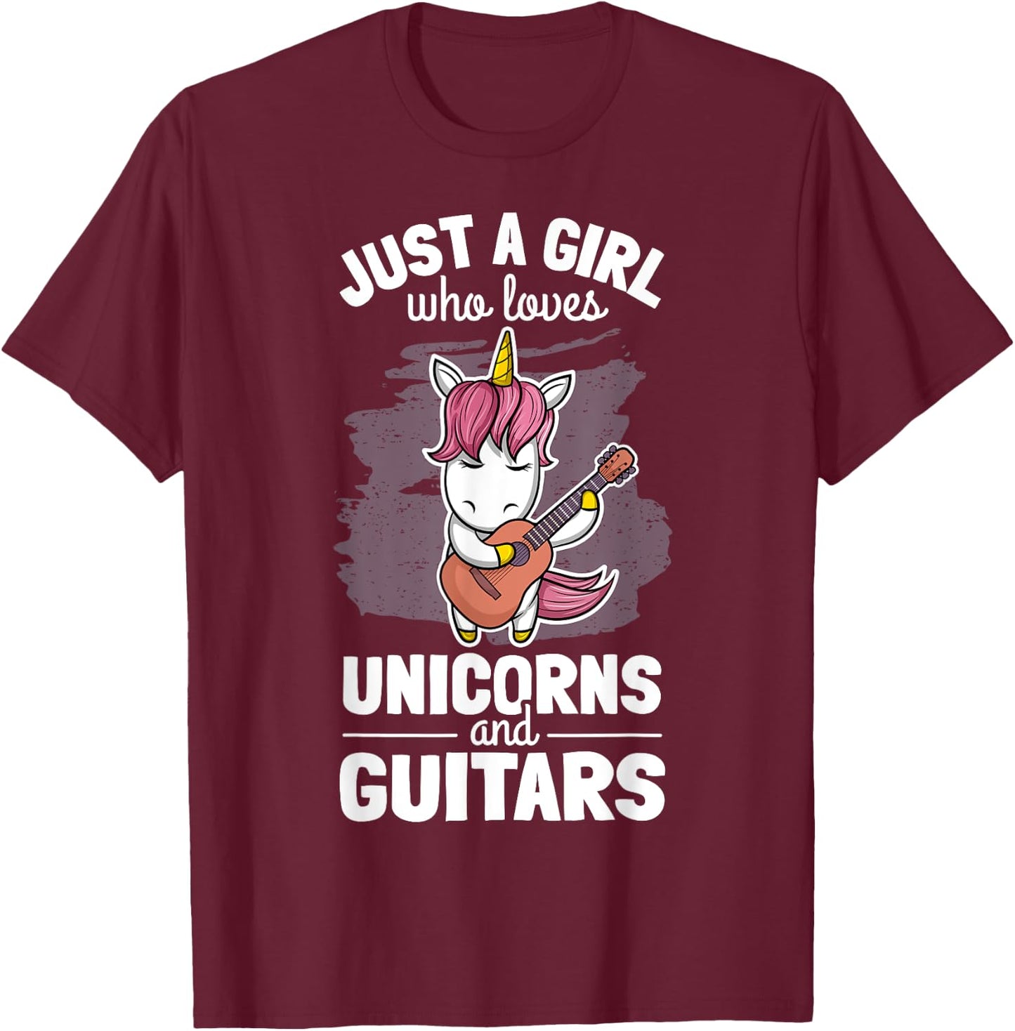 Cute Unicorn Guitar Player Woman Magical Girl Guitarist T-Shirt - T-Shirt | Maroon
