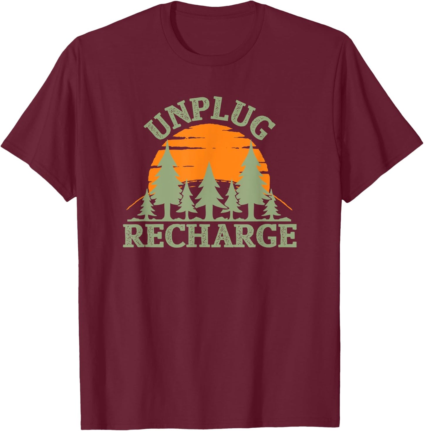 Unplug Recharge Outdoors T-Shirt - T-Shirt | Maroon