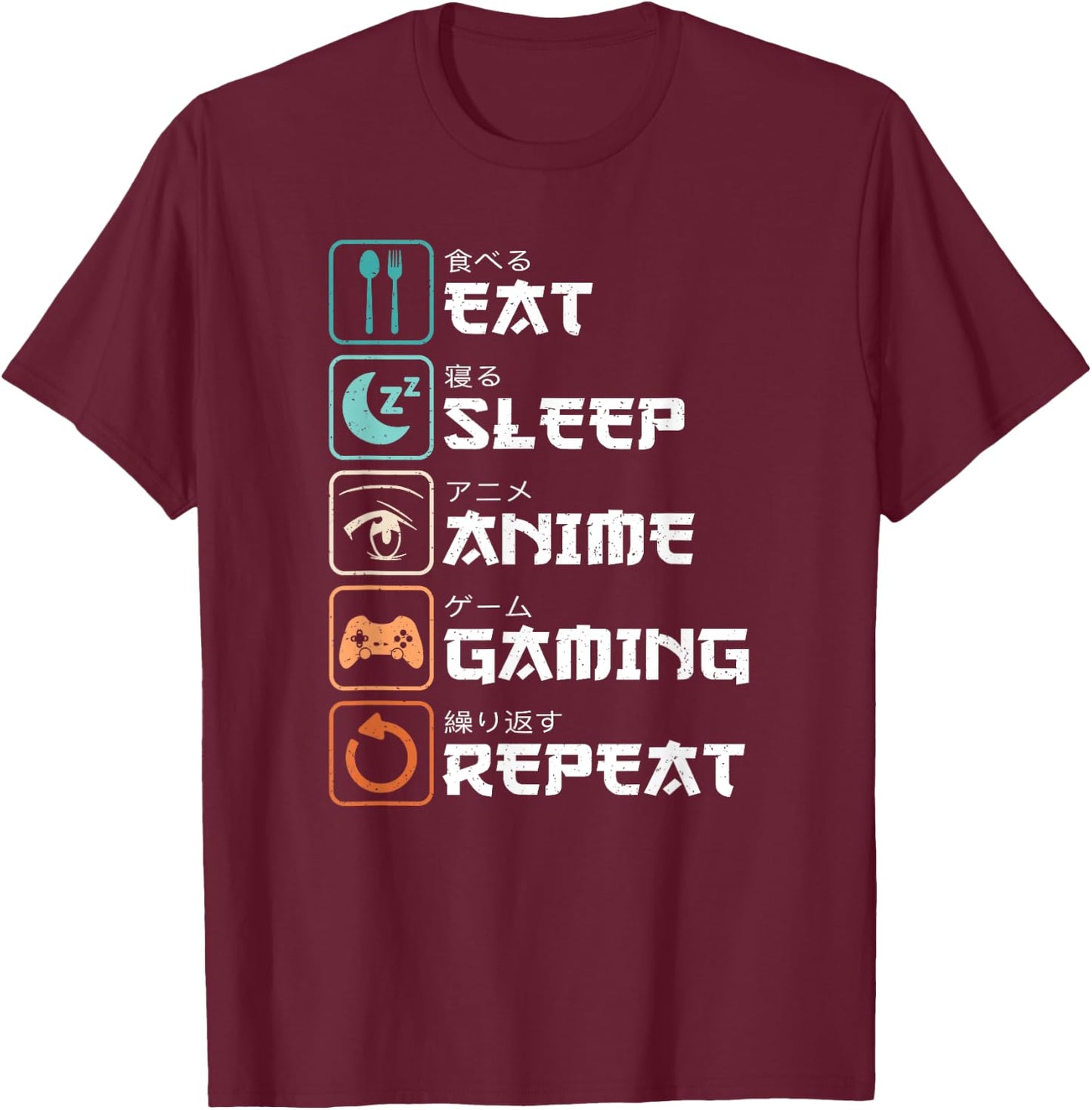 Eat Sleep Anime Gaming Repeat Manga Gamer Funny Gamer , black T-Shirt - T-Shirt | Maroon