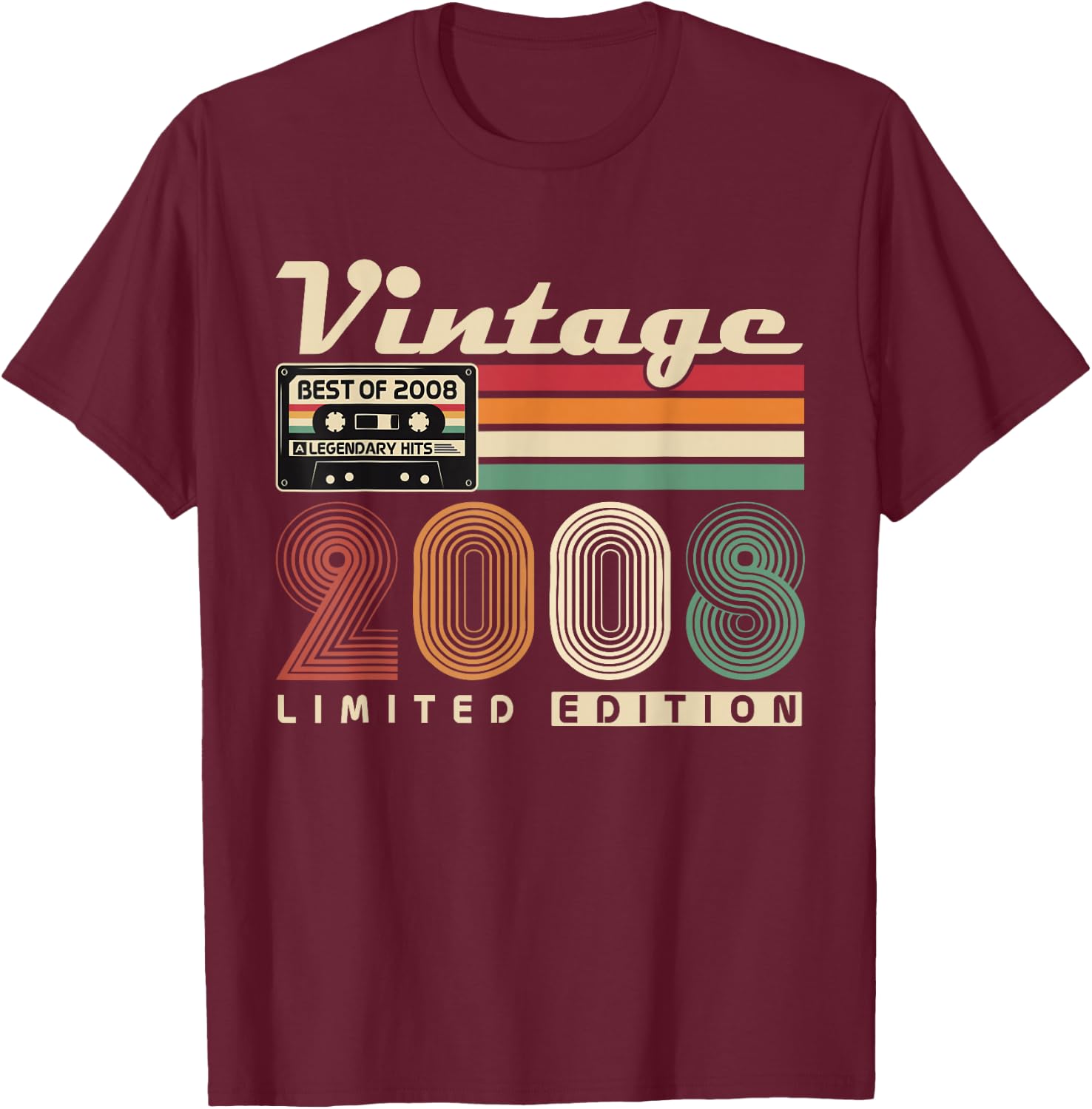Vintage 2008 Rétro Cadeau 18 Ans Anniversaire Garçons Filles T-Shirt - T-Shirt | Maroon