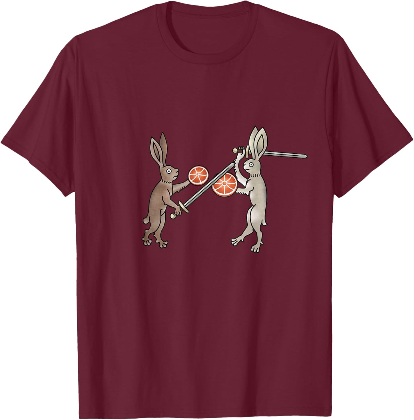 Medieval Marginalia - Rabbit sword duel - MargiKnights T-Shirt - T-Shirt | Maroon