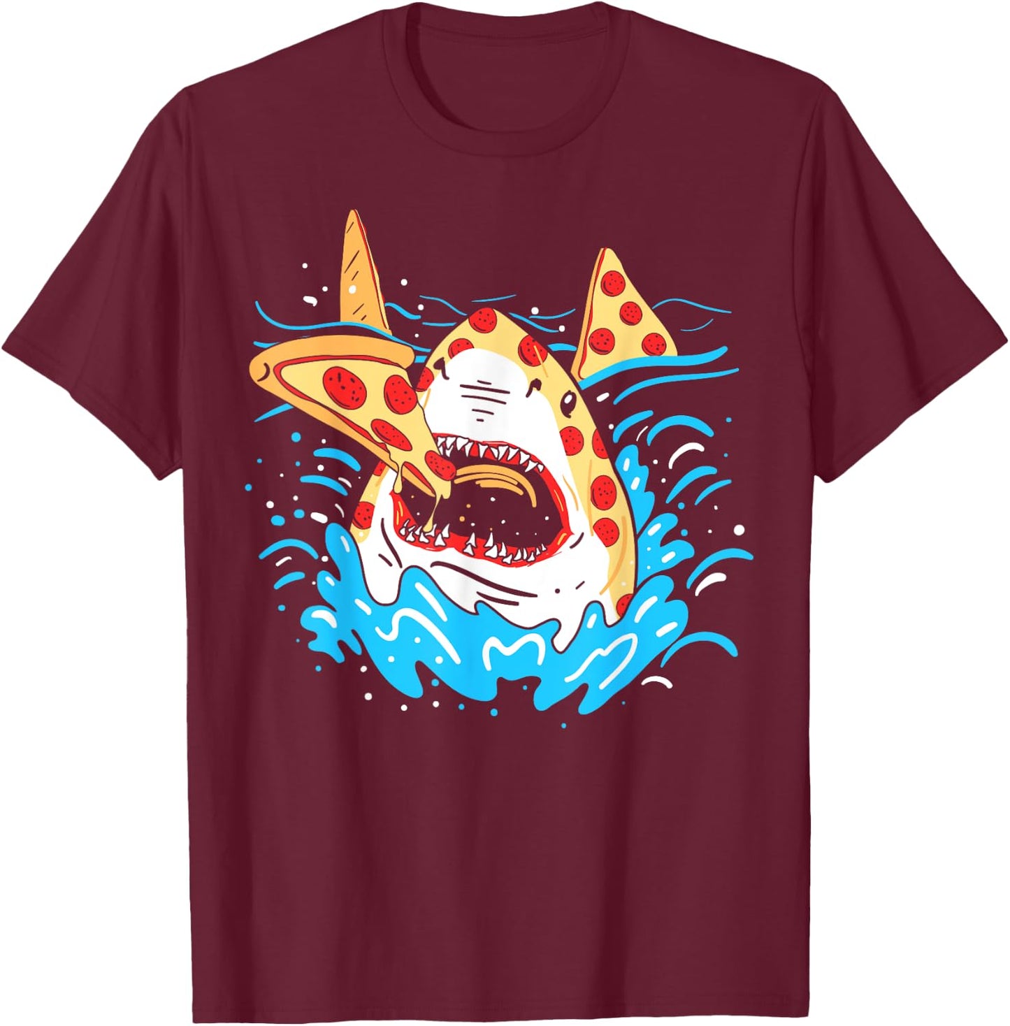 Pepperoni Pizza Shark Funny T-Shirt - T-Shirt | Maroon