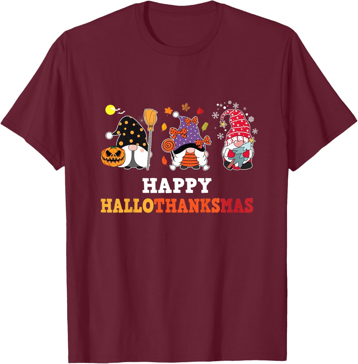 Kids Happy Hallothanksmas Gnomes For Toddler Youth Halloween T-Shirt - T-Shirt | Maroon