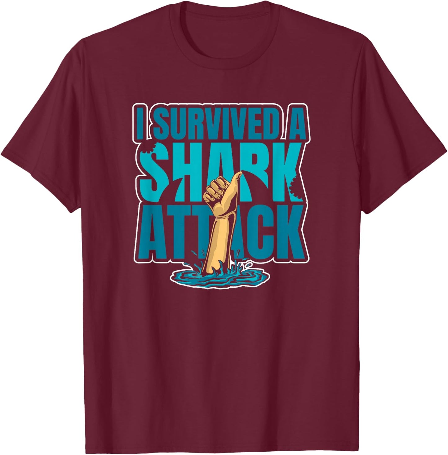 I Survived A Shark Attack Whale Hammerhead White Lover Shark T-Shirt - T-Shirt | Maroon