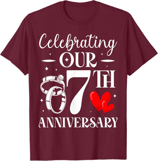 Celebrating Our 7th Wedding Anniversary 7 Year of Marriage T-Shirt - T-Shirt | Maroon