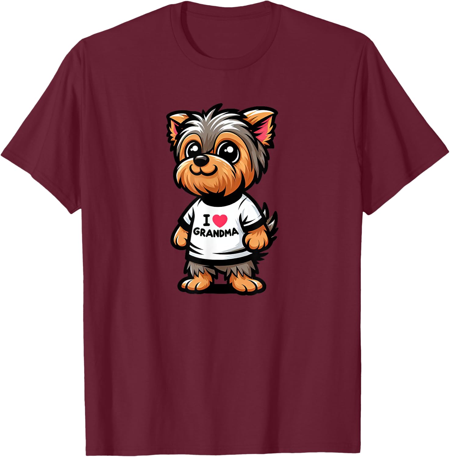 Yorkshire Terrier I Love Grandma Funny Dog Grandmother T-Shirt - T-Shirt | Maroon