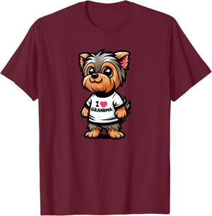 Yorkshire Terrier I Love Grandma Funny Dog Grandmother T-Shirt - T-Shirt | Maroon