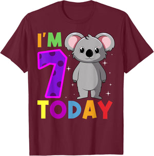 I'm 7 Today Koala Birthday Party Celebration 7th T-Shirt - T-Shirt | Maroon
