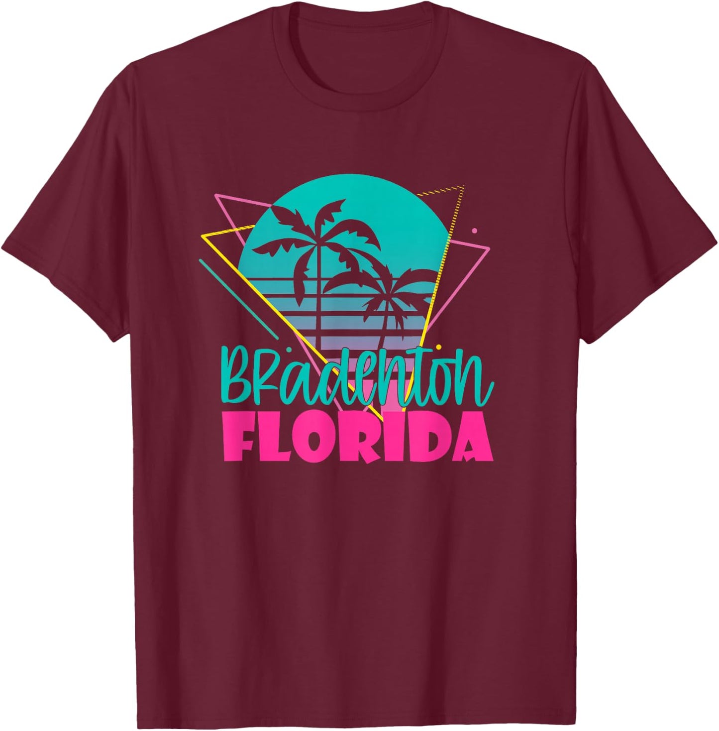 Vintage Beach Vacation Palm Tree Bradenton Florida Men Women T-Shirt - T-Shirt | Maroon