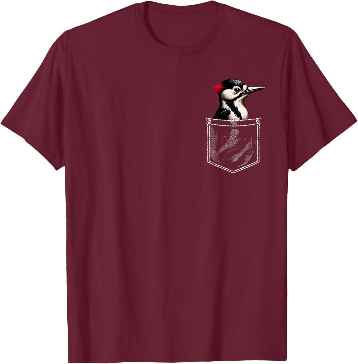 Woodpecker Pocket Bird Lover Ornithology Birdwatching T-Shirt - T-Shirt | Maroon