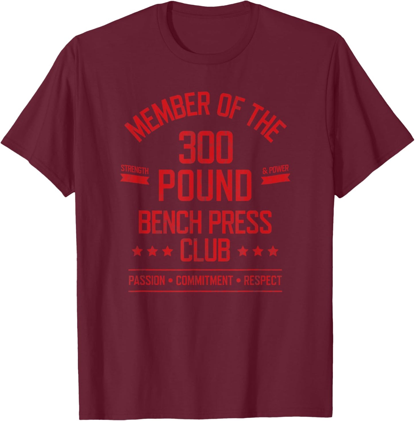 300 Pound Bench Press Club Strong Powerlifter T-Shirt - T-Shirt | Maroon