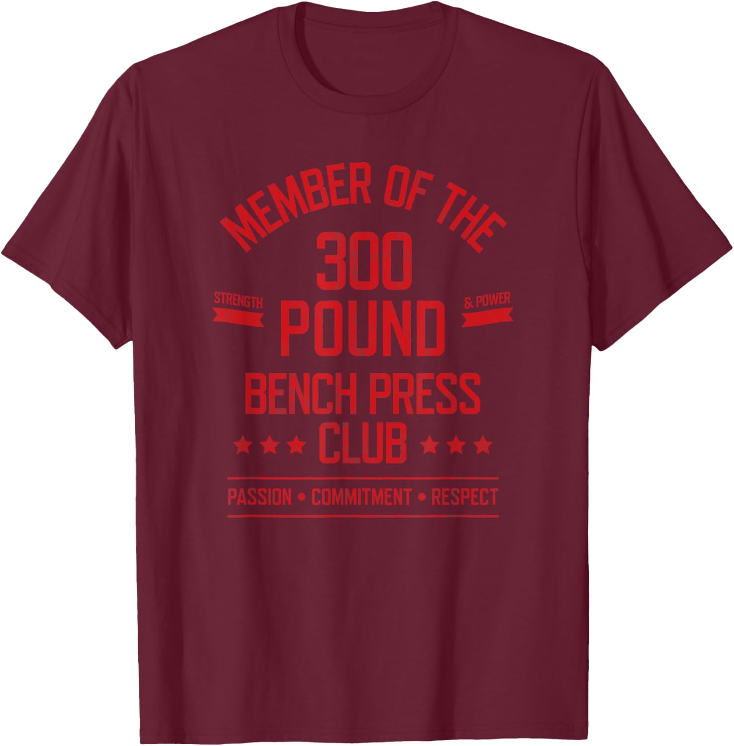 300 Pound Bench Press Club Strong Powerlifter T-Shirt - T-Shirt | Maroon