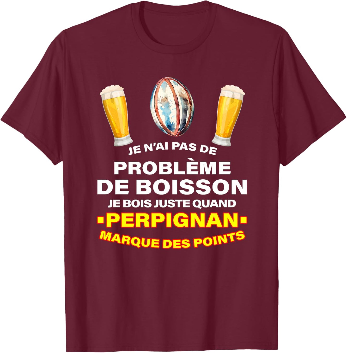 Rugby USAP Supporter Perpignan Essais Et Apéro Bière Haut de Gamme T-Shirt - T-Shirt | Maroon