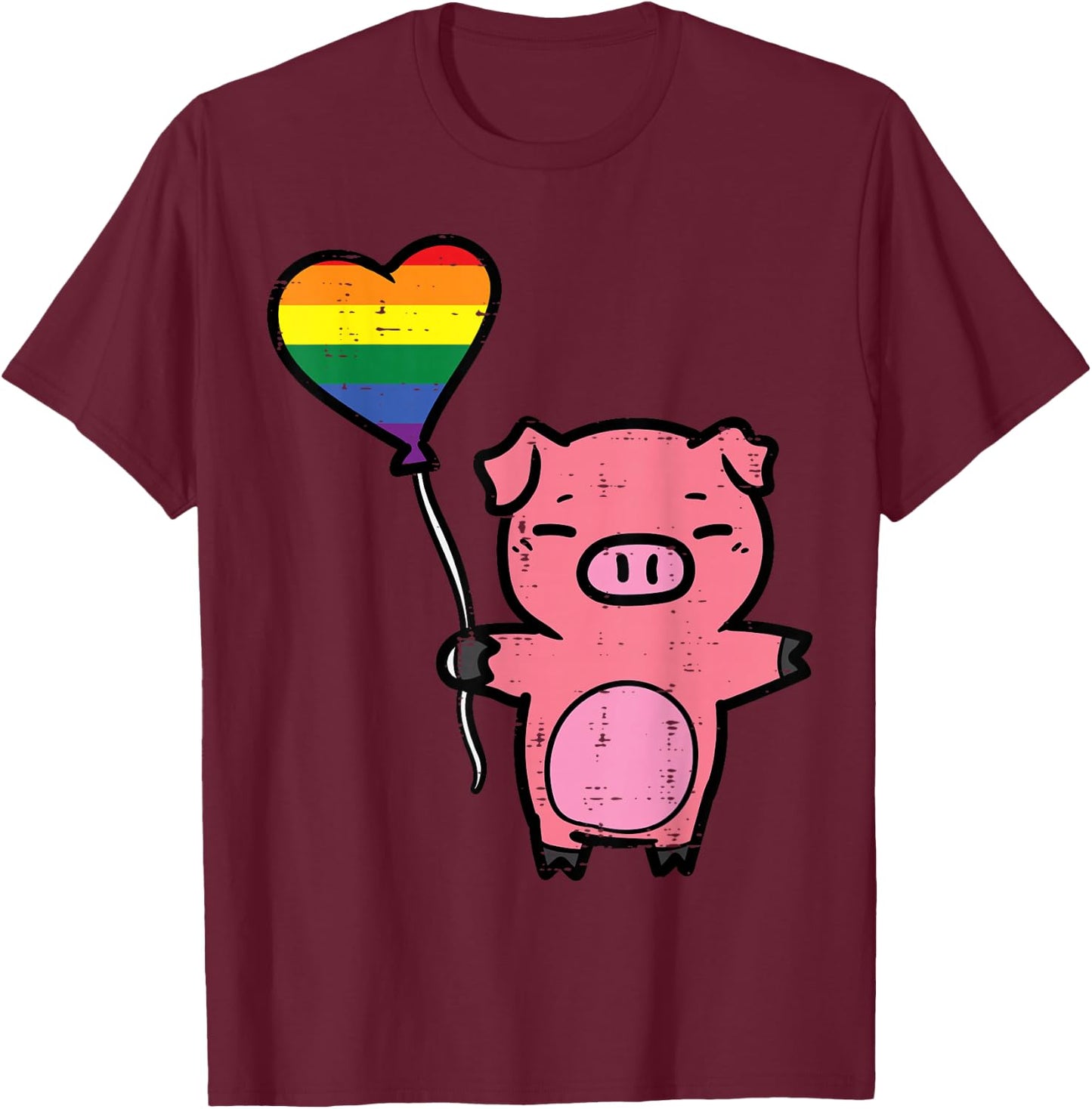 Gay Pride Pig Heart Rainbow Flag Lgbtq Ally Women Girls Kids T-Shirt - T-Shirt | Maroon