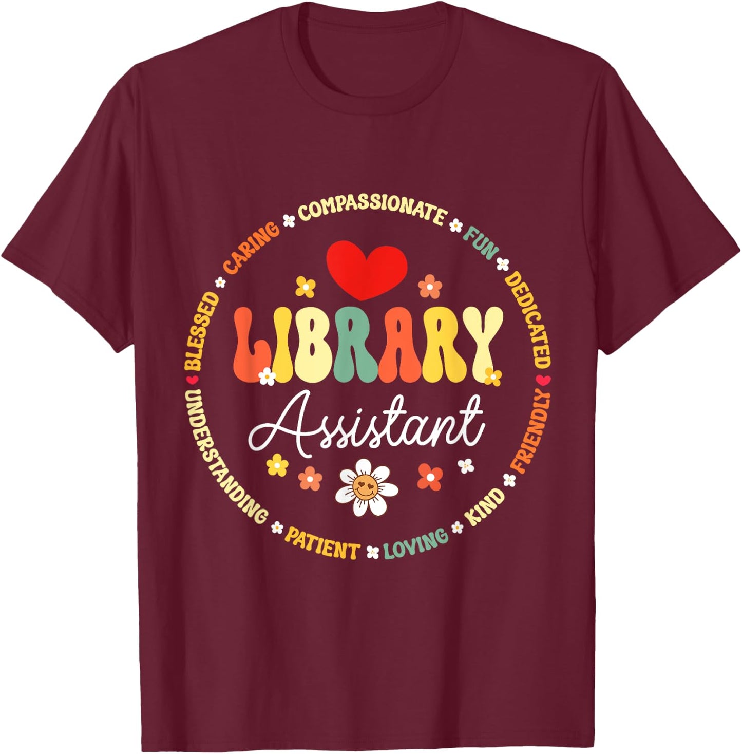 Groovy Librarian School Library Assistant Day Back to School T-Shirt - T-Shirt | Maroon