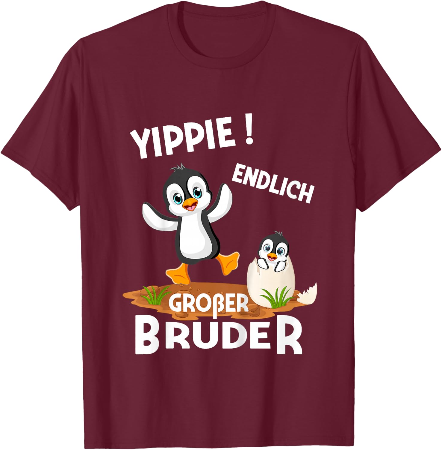 Kinder Endlich Großer Bruder Sohn Geschwister Pinguin T-Shirt - T-Shirt | Maroon