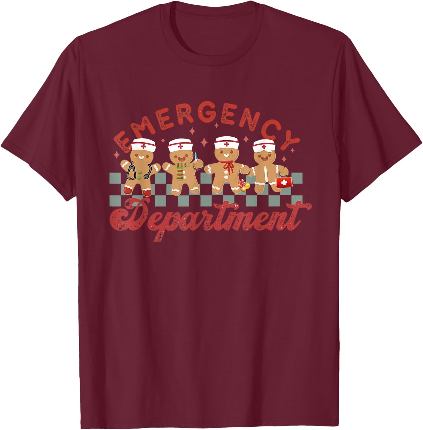 Emergency Department Shirt ER Crew Team Nurse Christmas Emergency Department ER Crew Gingerbread Nurse T-Shirt - T-Shirt | Maroon