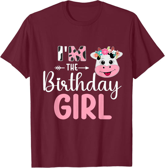 I'm The Birthday Girl Farm Cow 1 St Birthday Girl T-Shirt - T-Shirt | Maroon