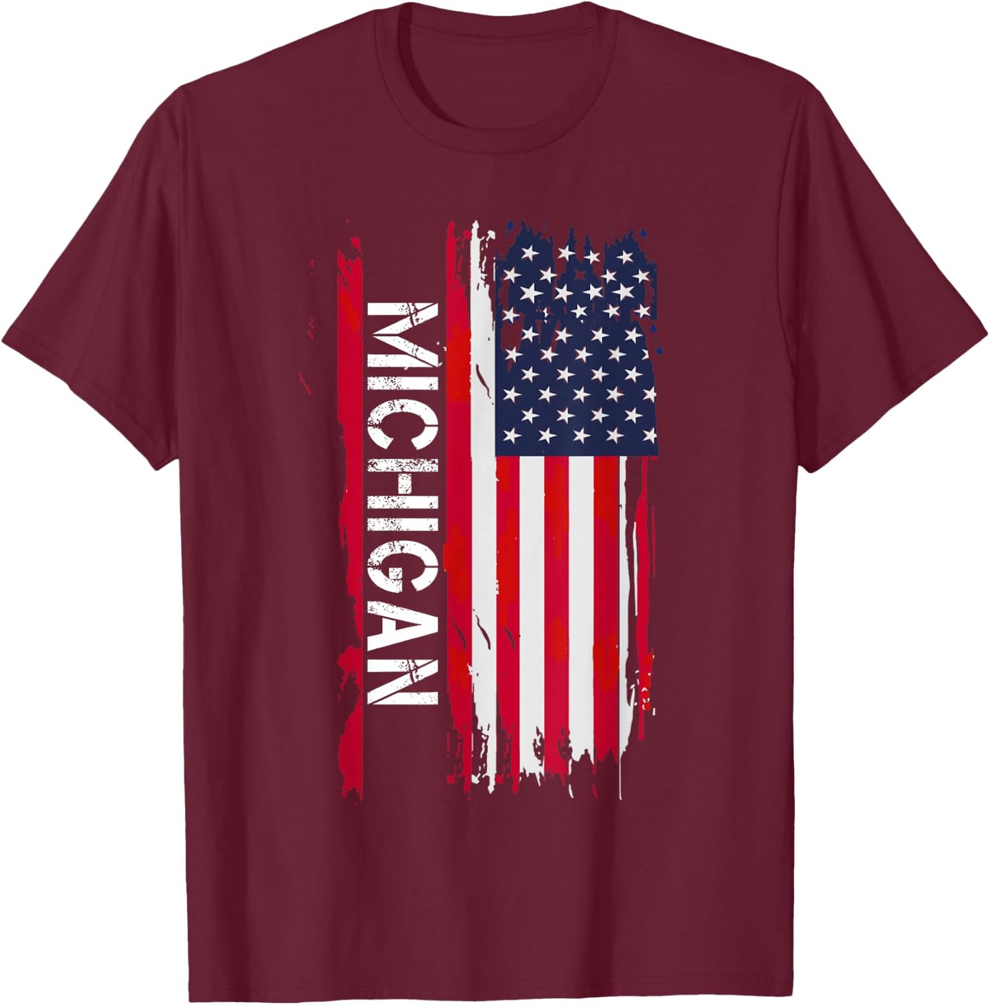 Michigan USA Flag Michigan , Women's Adults, Black, Short Sleeve, , Classic Fit, Polyester 100%, Modern, Letter Print, T Back, Small T-Shirt - T-Shirt | Maroon