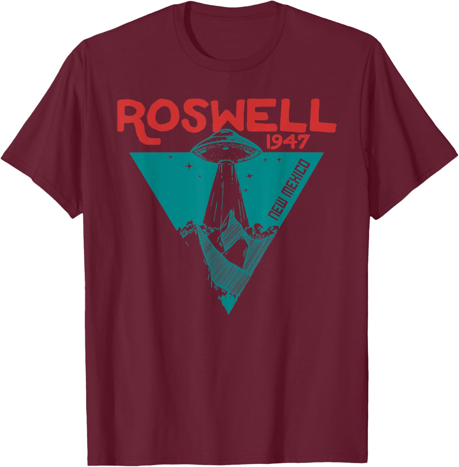 Roswell New Mexico 1947 Ufo Beam Flying Road Vintage T-Shirt - T-Shirt | Maroon