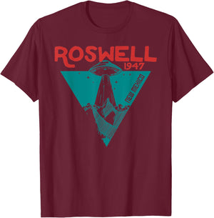Roswell New Mexico 1947 Ufo Beam Flying Road Vintage T-Shirt - T-Shirt | Maroon