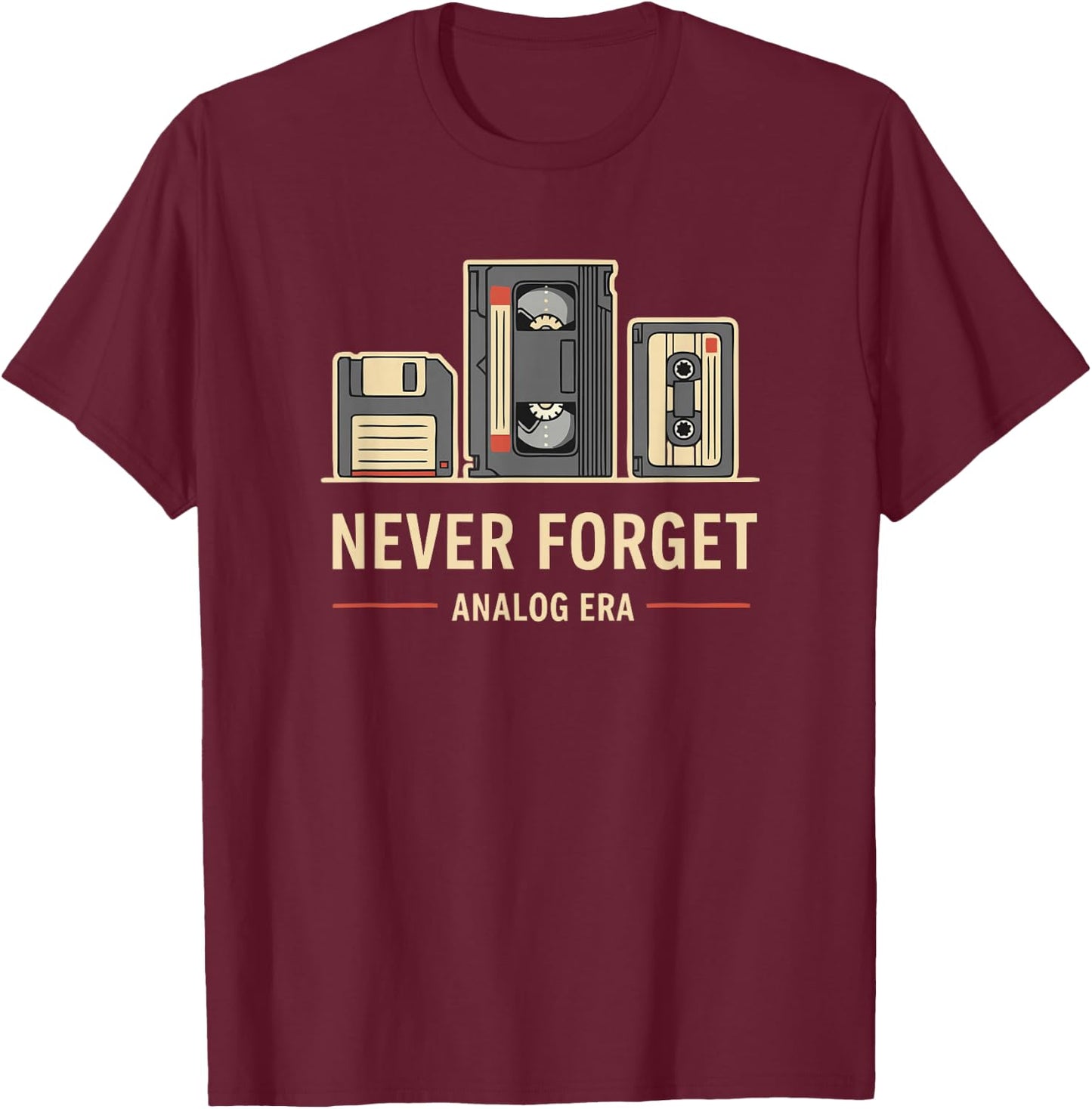 Never Forget Nostalgia Analog VHS Cassette Icons T-Shirt - T-Shirt | Maroon