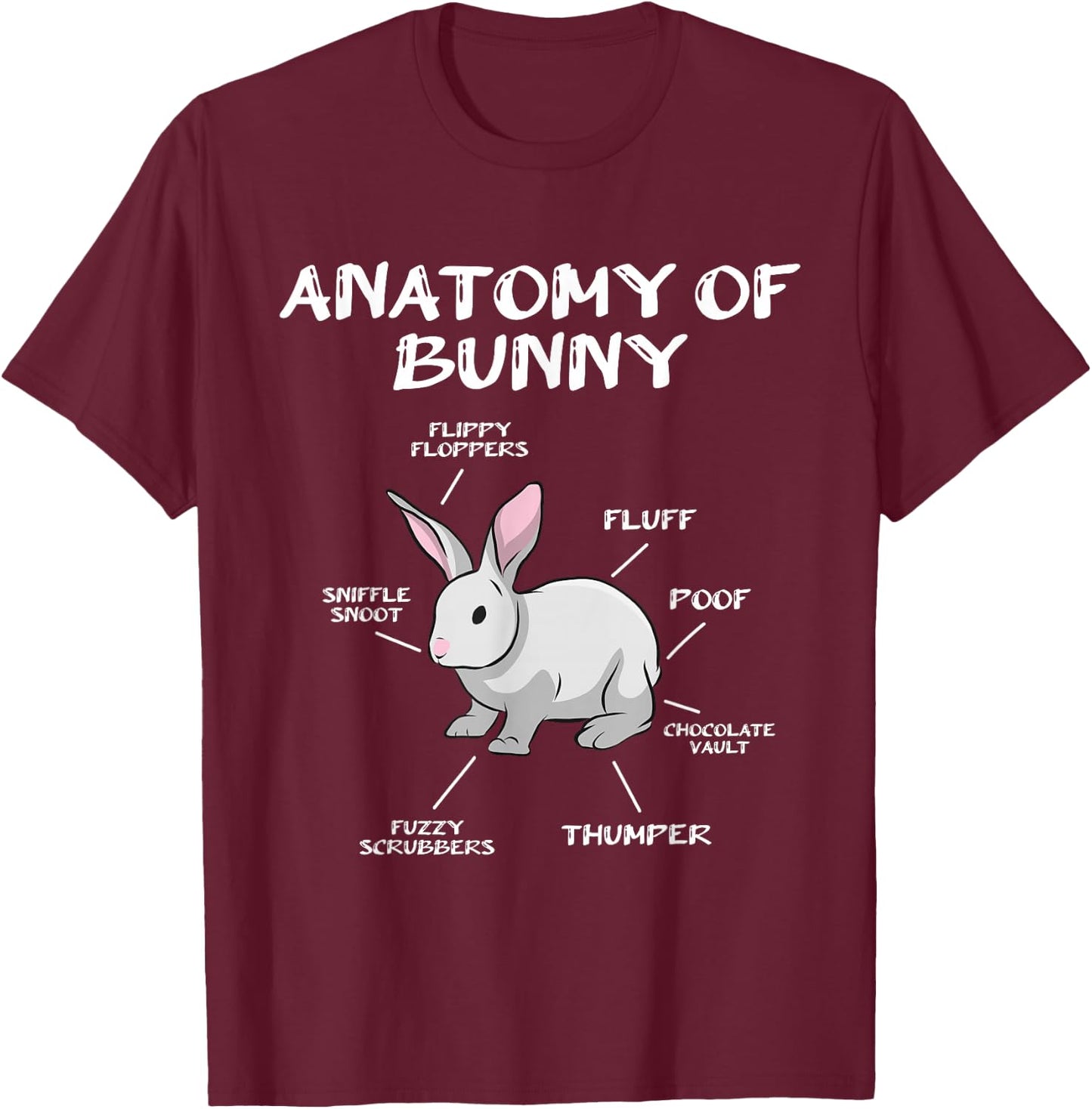 Funny Bunny Rabbit Anatomy Cute Rabbit Humor Joke T-Shirt - T-Shirt | Maroon