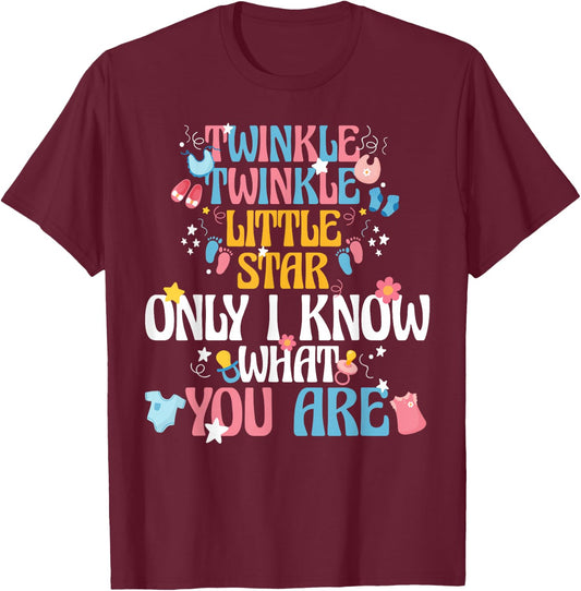Twinkle Twinkle Little Star Gender Reveal Mom Dad Keeper T-Shirt - T-Shirt | Maroon