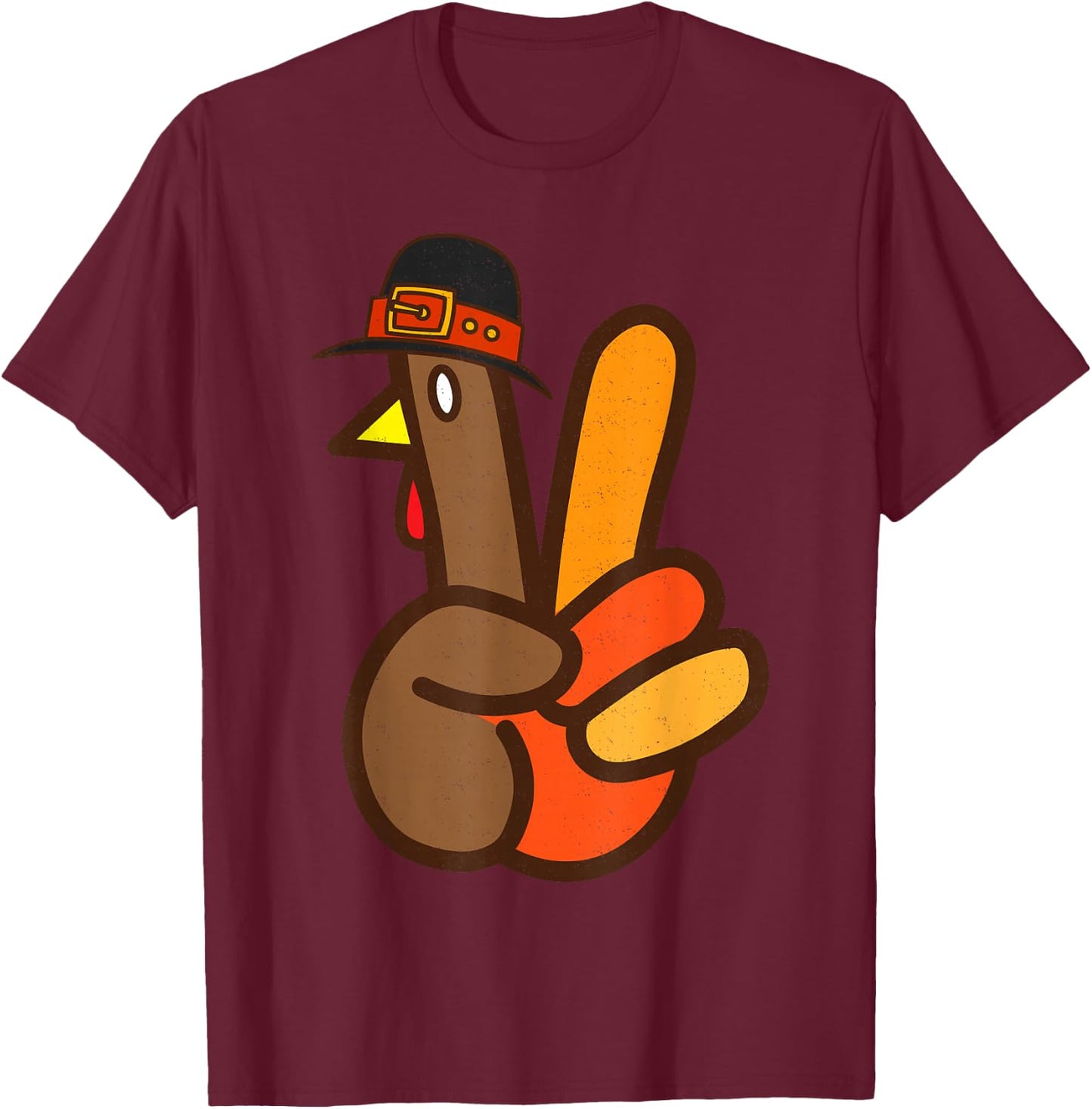 Cool Peace Sign Turkey Hand Thanksgiving Hippie Men Women T-Shirt - T-Shirt | Maroon