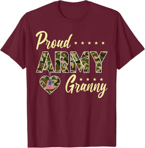 Proud Army Granny Camouflage Soldier Family Love Military T-Shirt - T-Shirt | Maroon