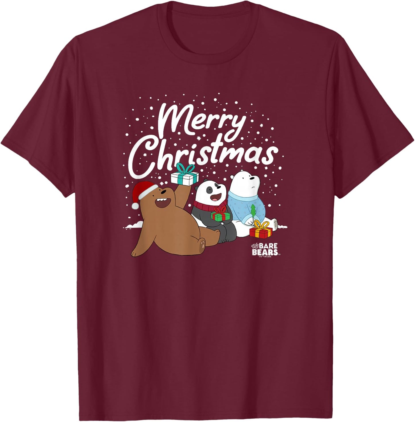 We Bare Bears Christmas Present Friends T-Shirt - T-Shirt | Maroon