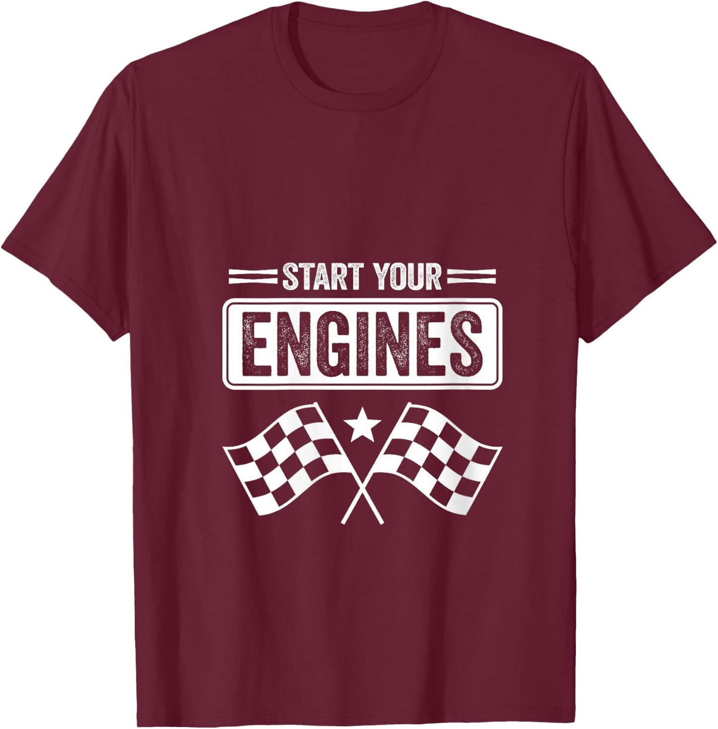 Women's Start Your Engines Vintage Checkered Flag Race Car V-Neck T-Shirt - T-Shirt | Maroon