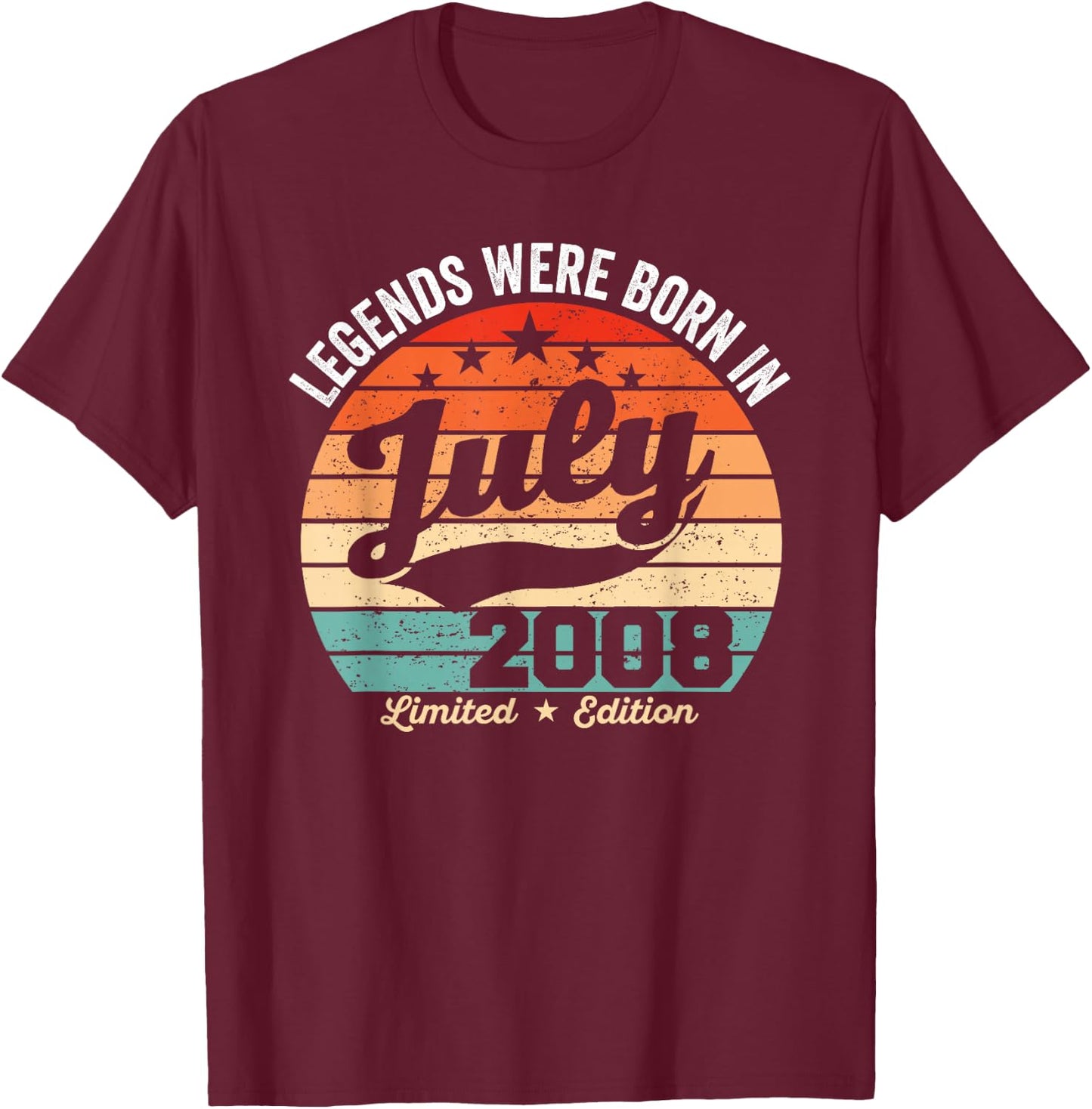Vintage 18th Birthday Legends were Born in July 2008 T-Shirt - T-Shirt | Maroon