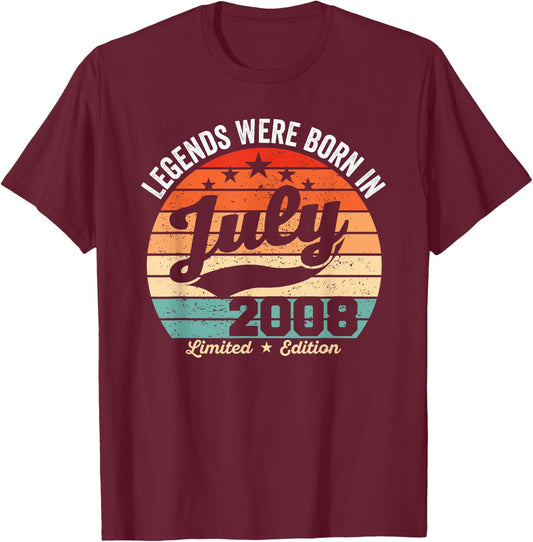 Vintage 18th Birthday Legends were Born in July 2008 T-Shirt - T-Shirt | Maroon